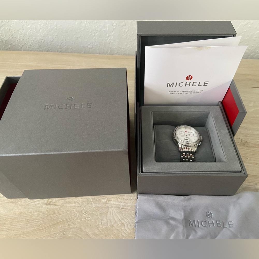 Pre-owned Jetway Mother Of Pearl Diamond Dial Ladies Chronograph Michele Watch